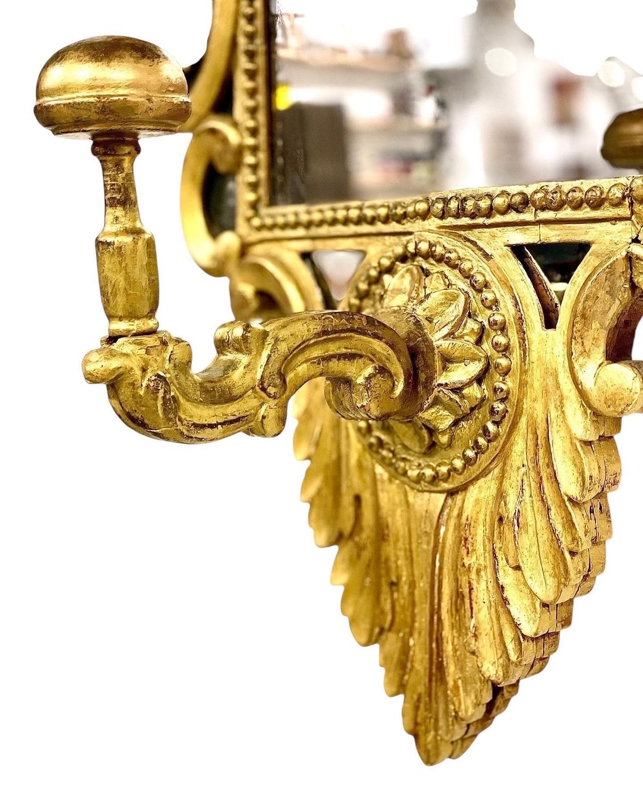18th Century Rare Giltwood Parcloses Mirror With Wig Stand Arm photo vinterior
