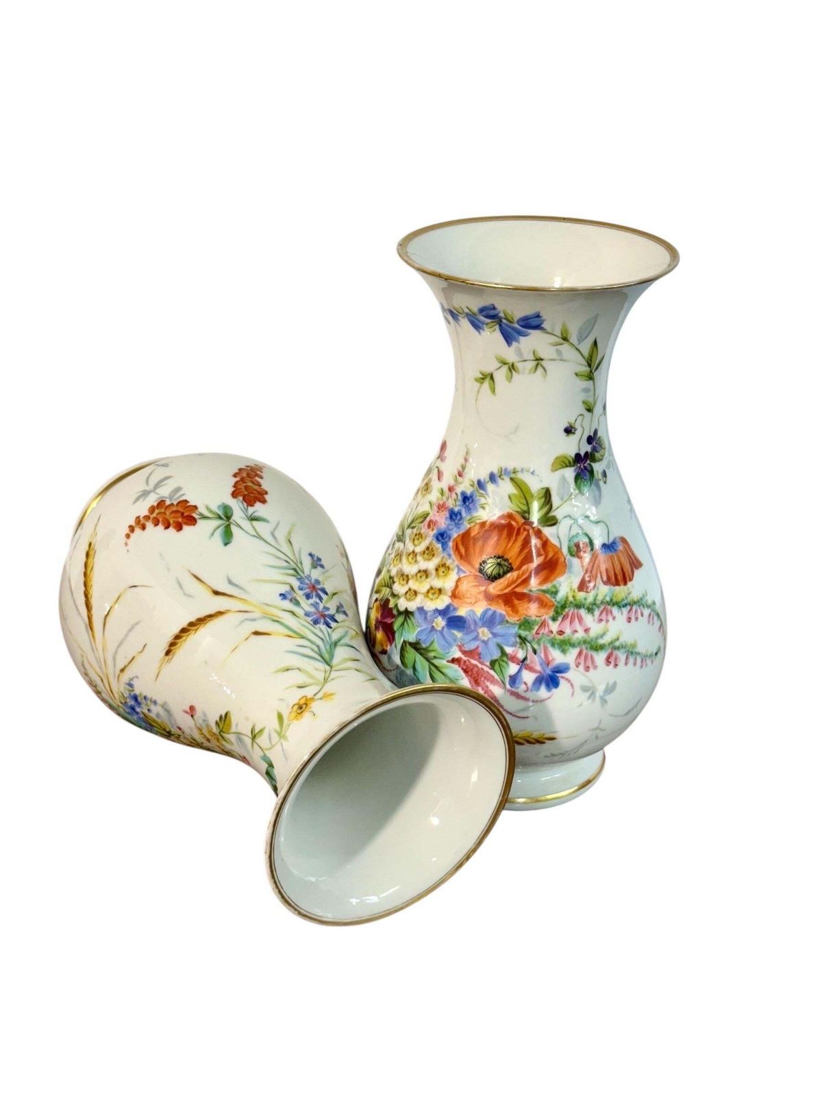 Pair Of Paris Porcelain Vases With Hand Painted Floral Bouquets, C.1880 photo for sale