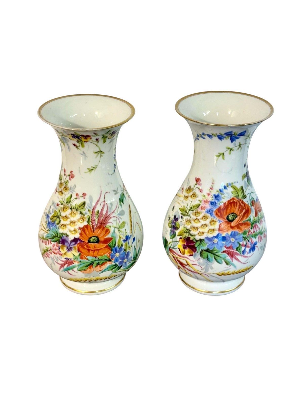 Pair Of Paris Porcelain Vases With Hand Painted Floral Bouquets, C.1880 photo Home Decor