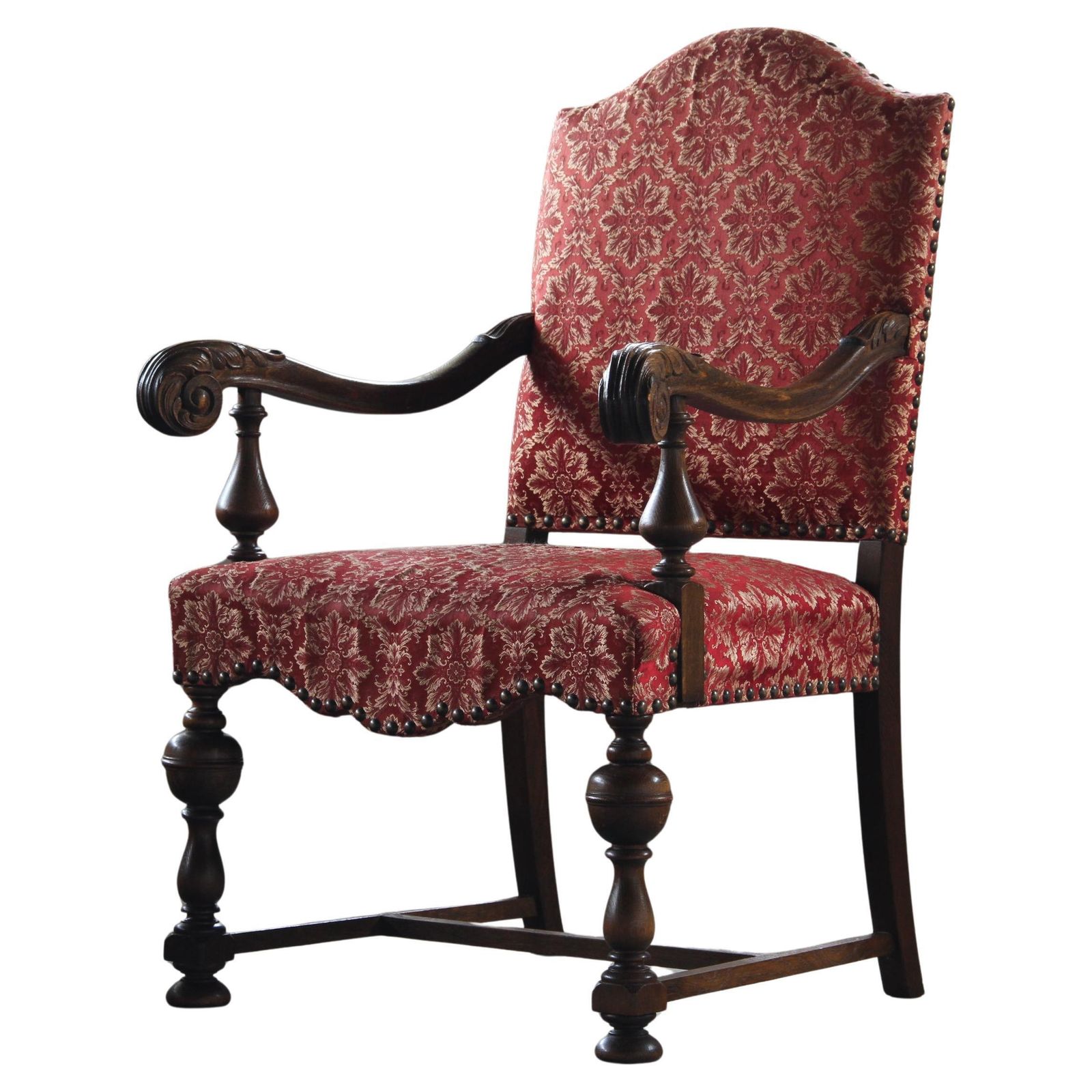 Vintage 19th Century Danish Baroque Oak Armchair   Louis XV Style
