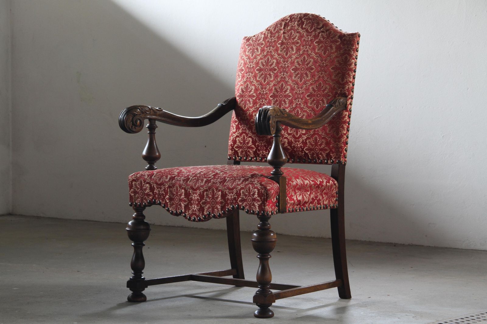 Vintage 19th Century Danish Baroque Oak Armchair   Louis XV Style photo for sale