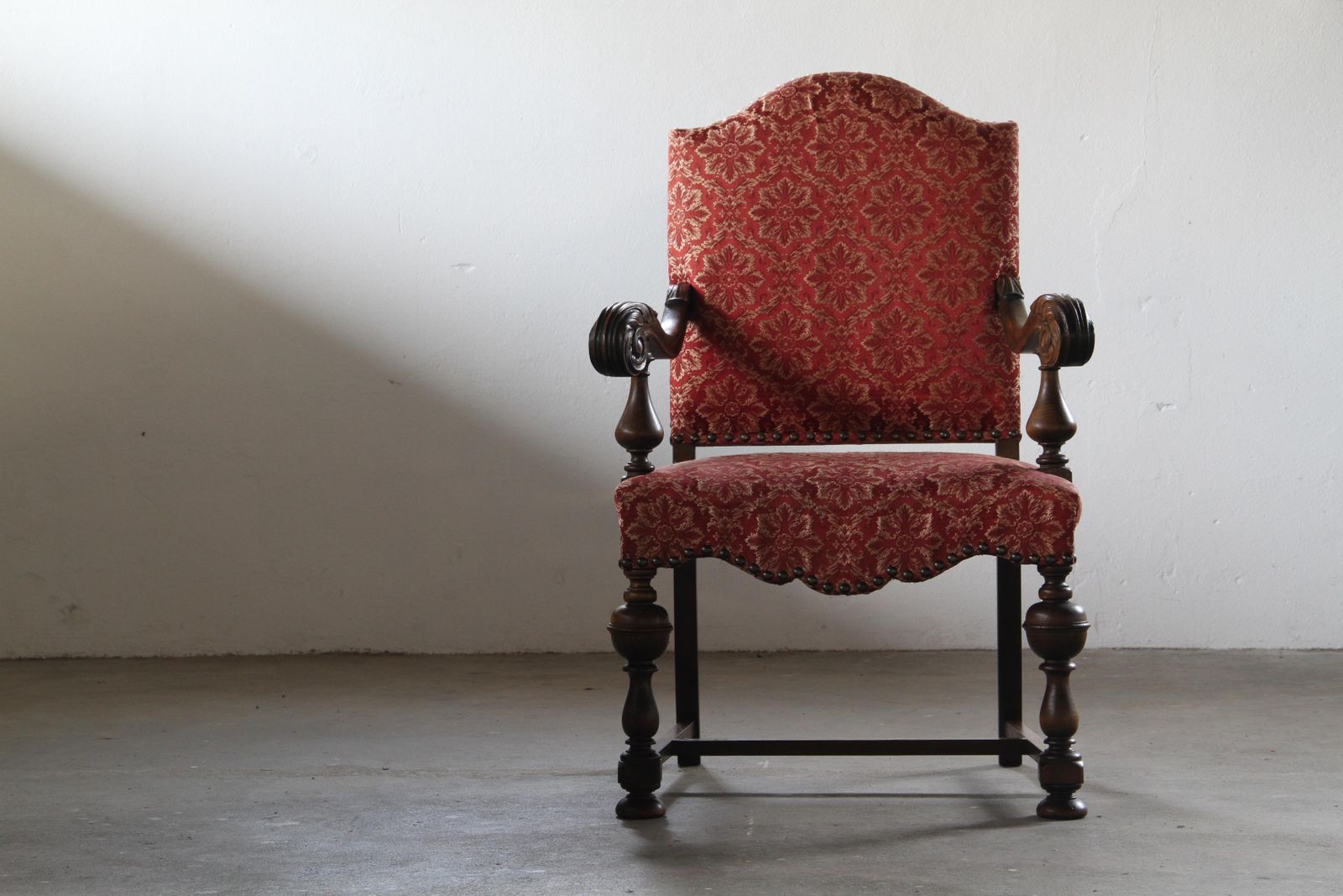 Vintage 19th Century Danish Baroque Oak Armchair   Louis XV Style photo buy