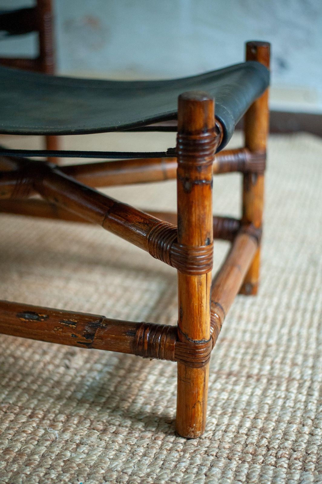 Bamboo Lounge Set With Chair And Footstool   1970s photo vinterior