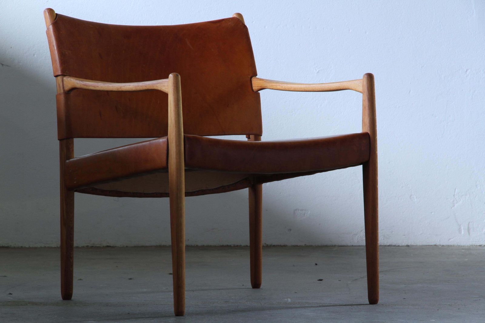 8916.0 Pair Of Vintage Per Olof Scotte "Premier 69" Oak Armchairs In Cognac Leather photo