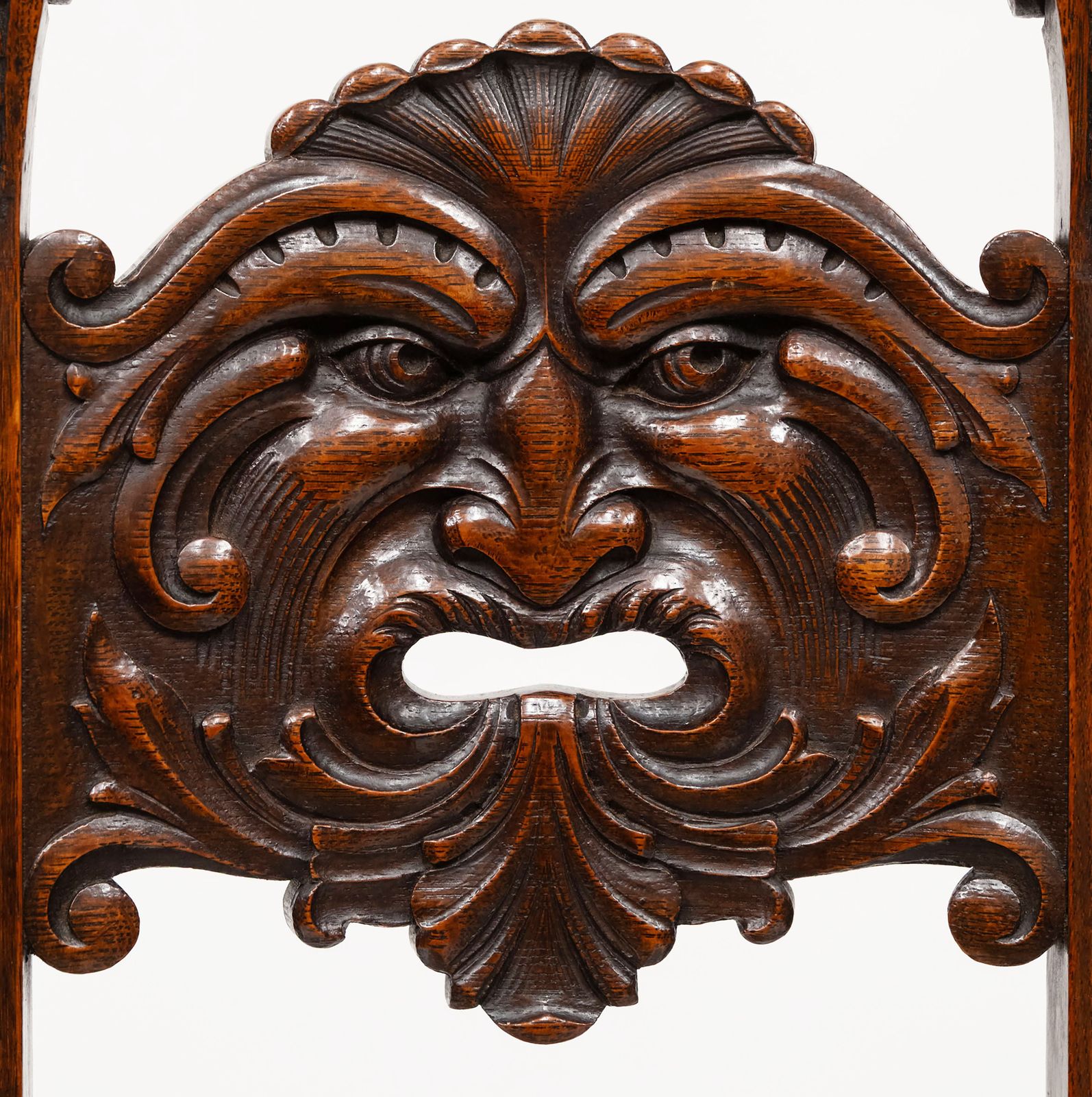 Charming Edwardian English Oak Side Chair With Carved Green Man photo furniture