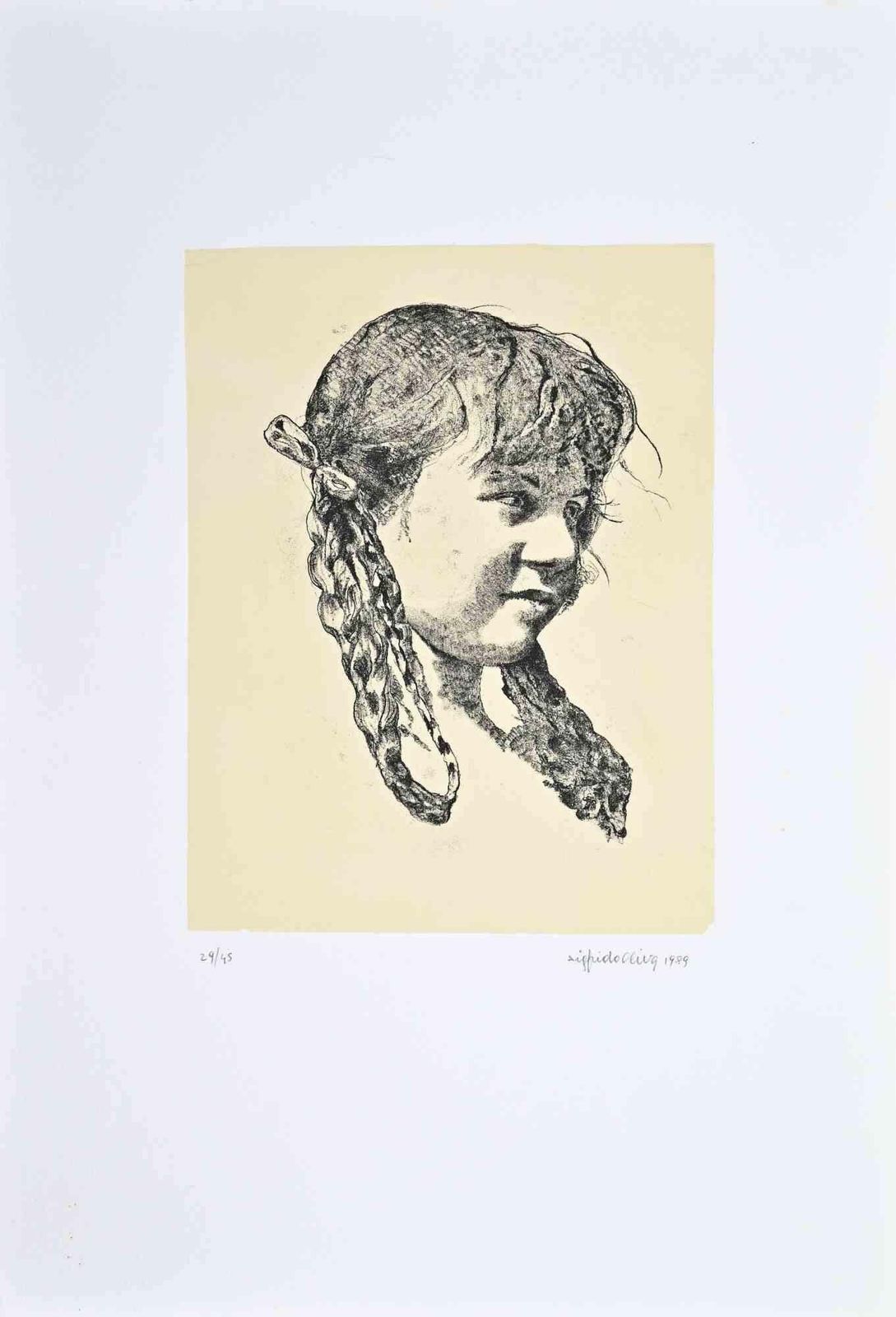 Sigfrido Olivaportrait Of A Girl   Etching By Sigfrido Oliva   19891989