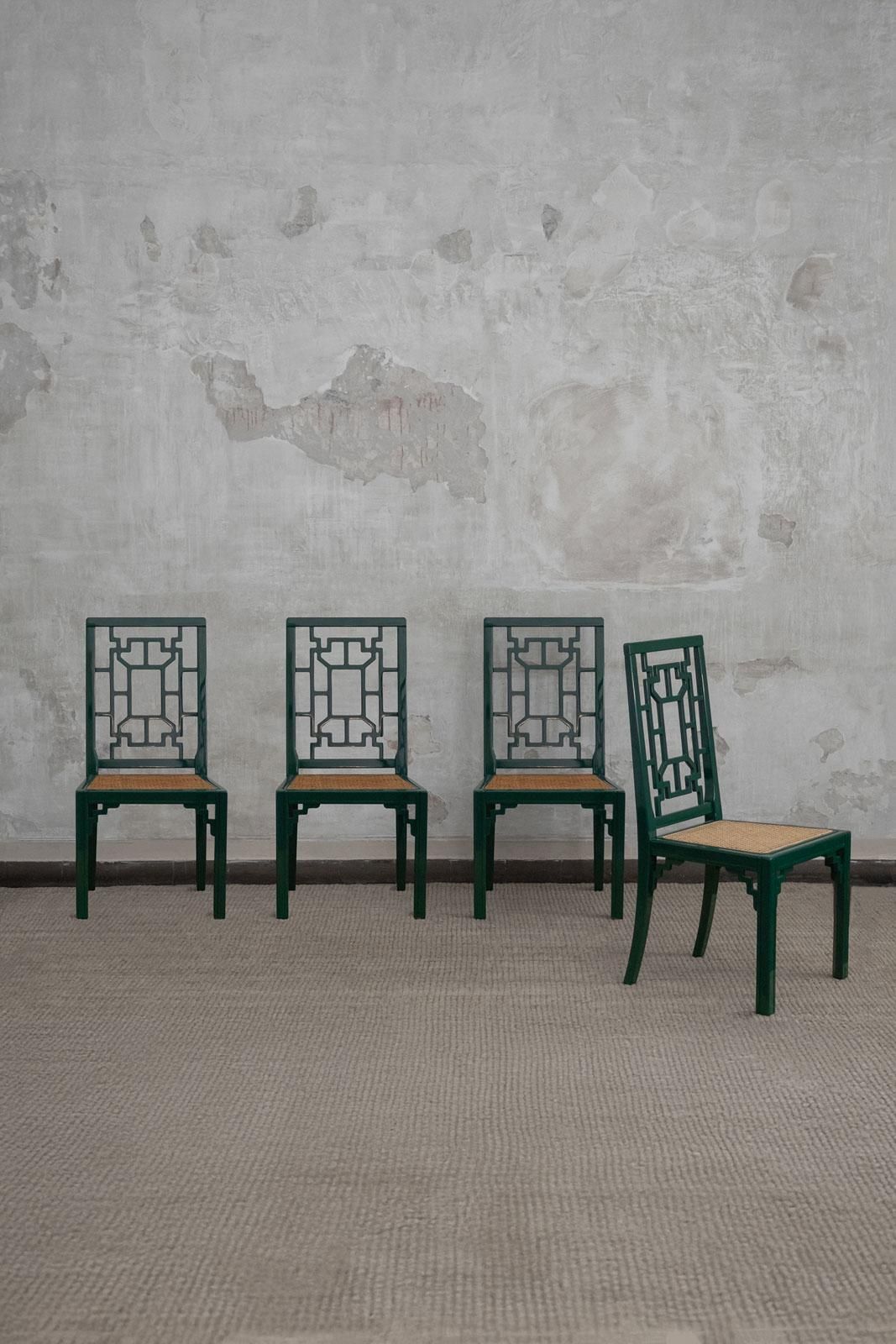1970s Green Lacquered Wood Dining Set photo for sale