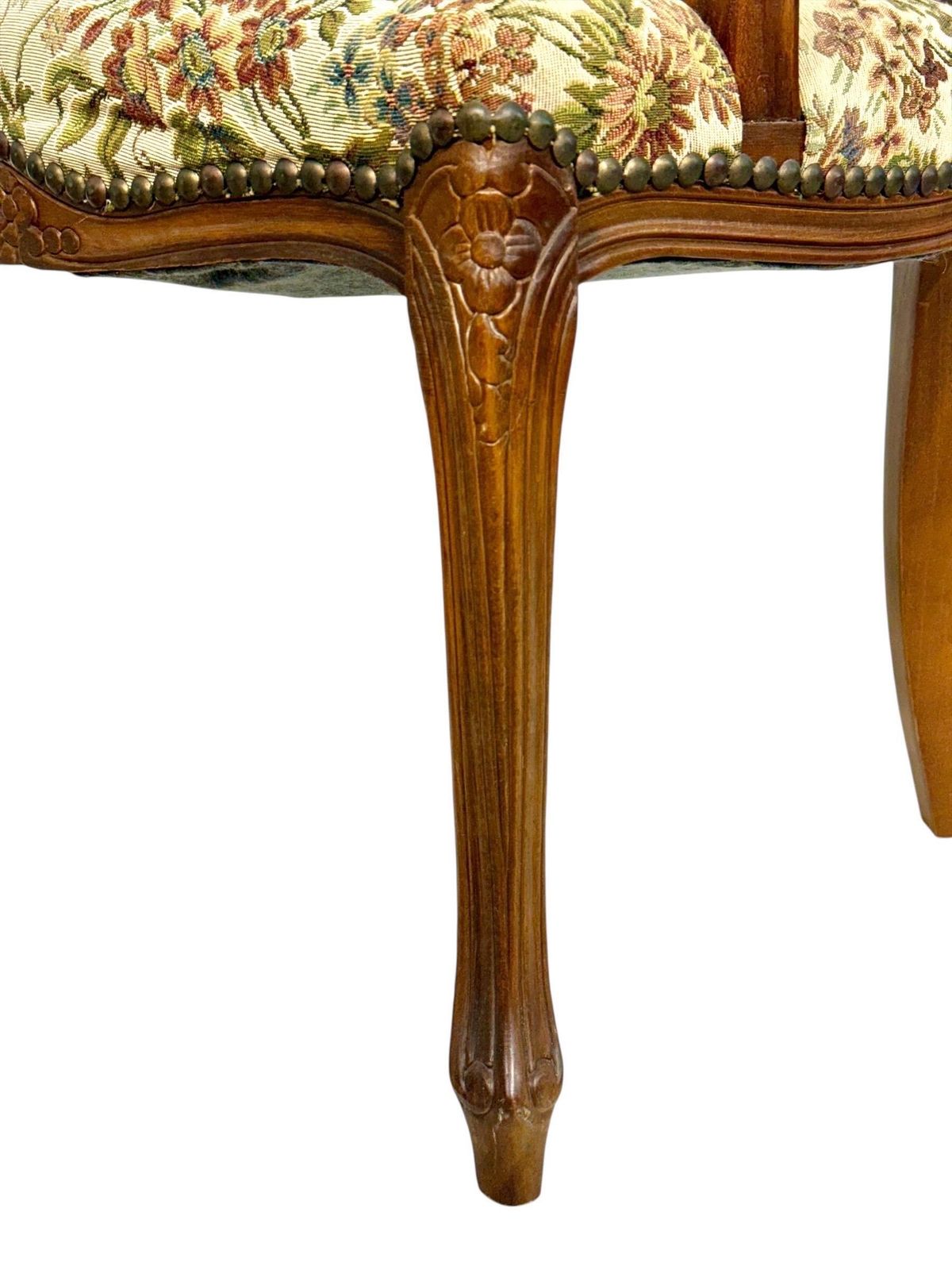 Pair Of French Beech Louis XV Style Armchairs With Floral Tapestry, 20th C. photo vintage