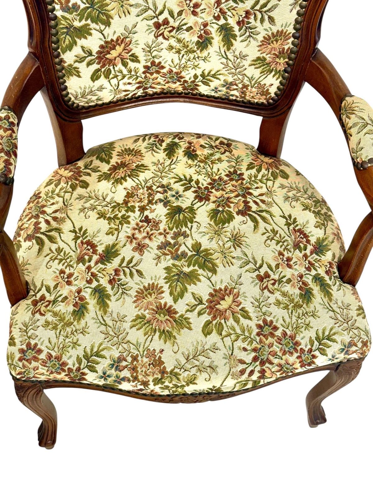 Furniture Pair Of French Beech Louis XV Style Armchairs With Floral Tapestry, 20th C. photo