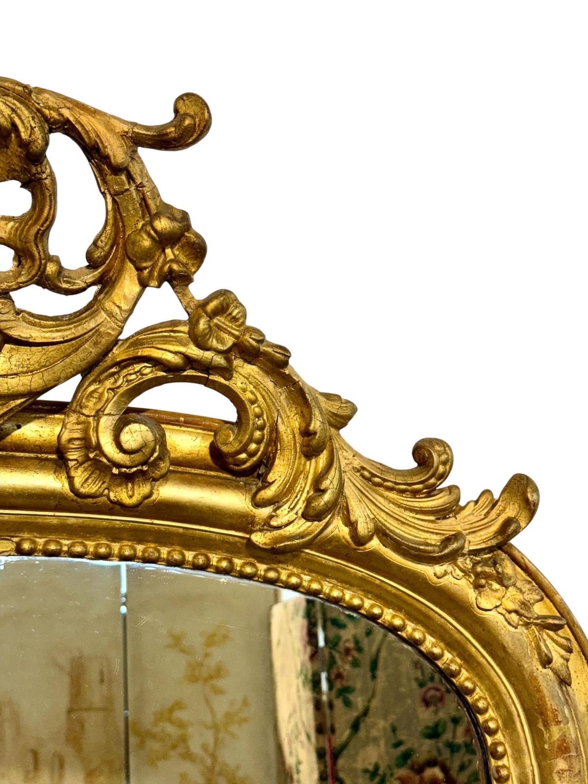 19th Century Large Giltwood Mirror With Ornate Crest photo for sale