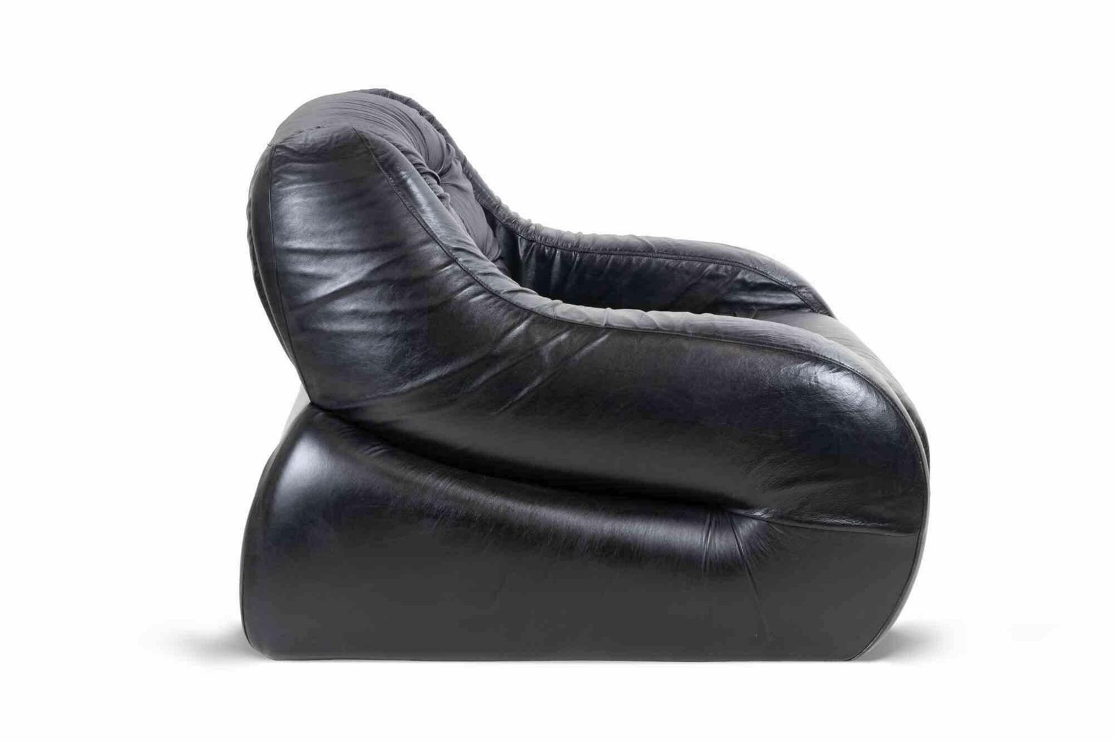 Vintage Black Leather Armchair, Italy 1970s photo for sale