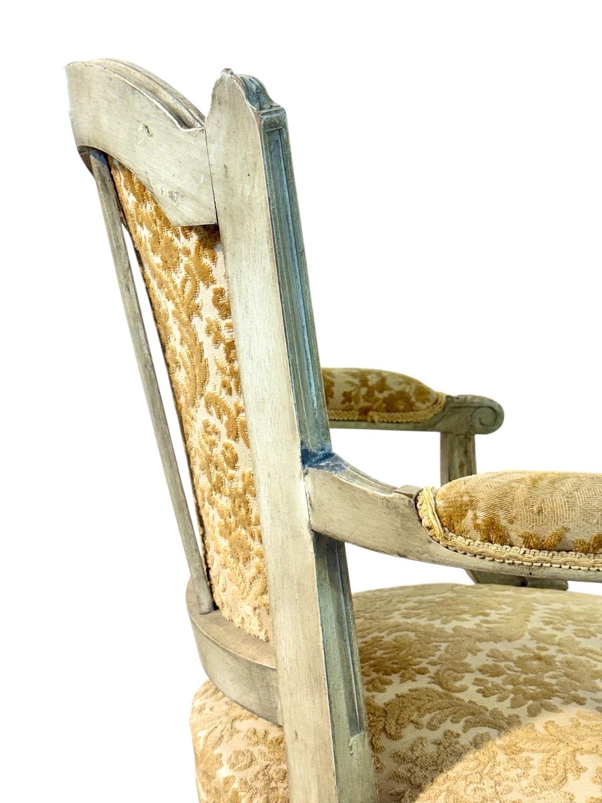 photo for sale 19th Century French Louis XVI Armchair, Patinated Lacquer And Damask