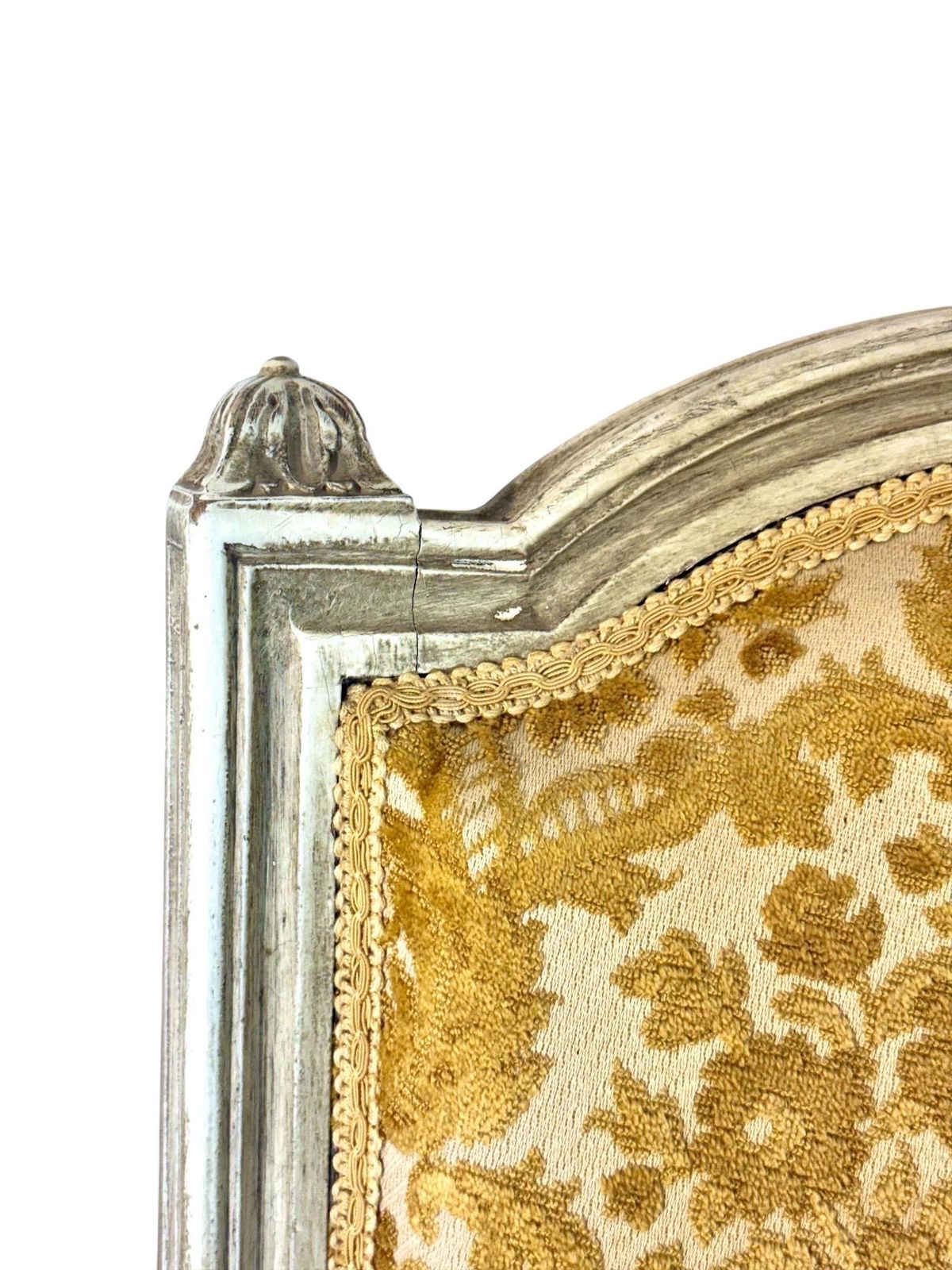 photo vintage 19th Century French Louis XVI Armchair, Patinated Lacquer And Damask