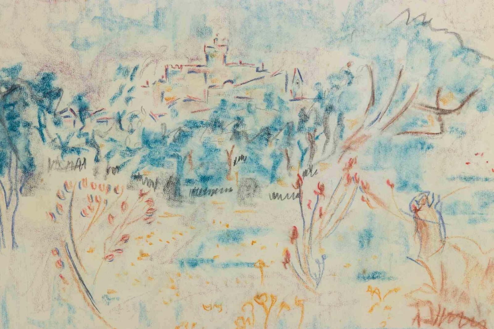Sirio Pellegrinilandscape   Mixed Media On Paper By Sirio Pellegrini   19711950s photo furniture