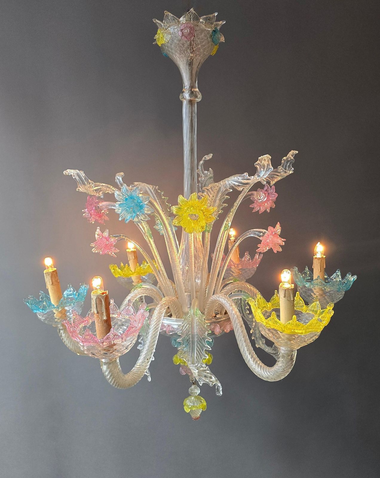 Large Murano Glass Floral Chandelier, Italy, 1950s photo Lighting