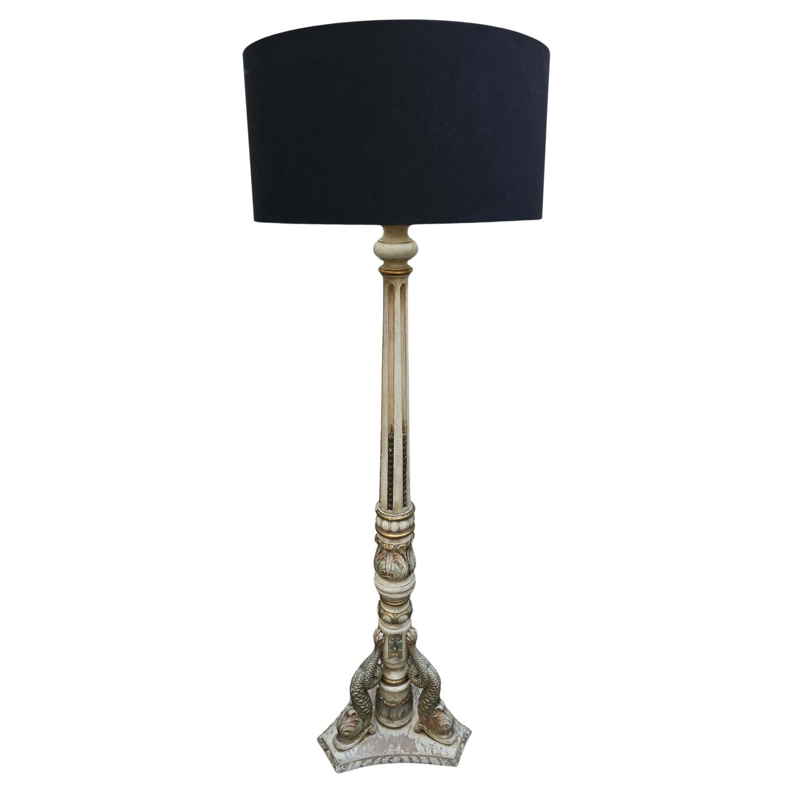 Monumental Italian Carved Wood Floor Lamp With Dolphin Motif, Mid 20th Century