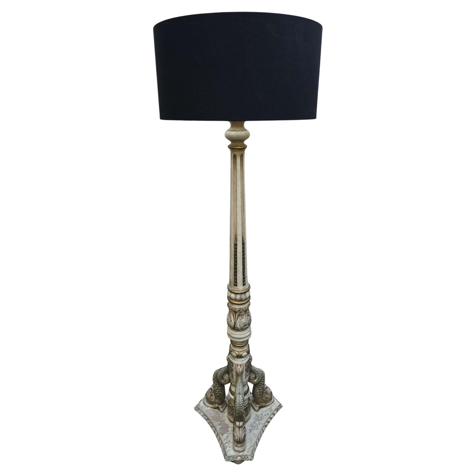 Monumental Italian Carved Wood Floor Lamp With Dolphin Motif, Mid 20th Century photo Lighting