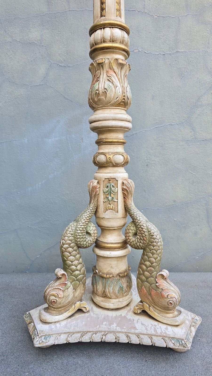 Monumental Italian Carved Wood Floor Lamp With Dolphin Motif, Mid 20th Century photo buy