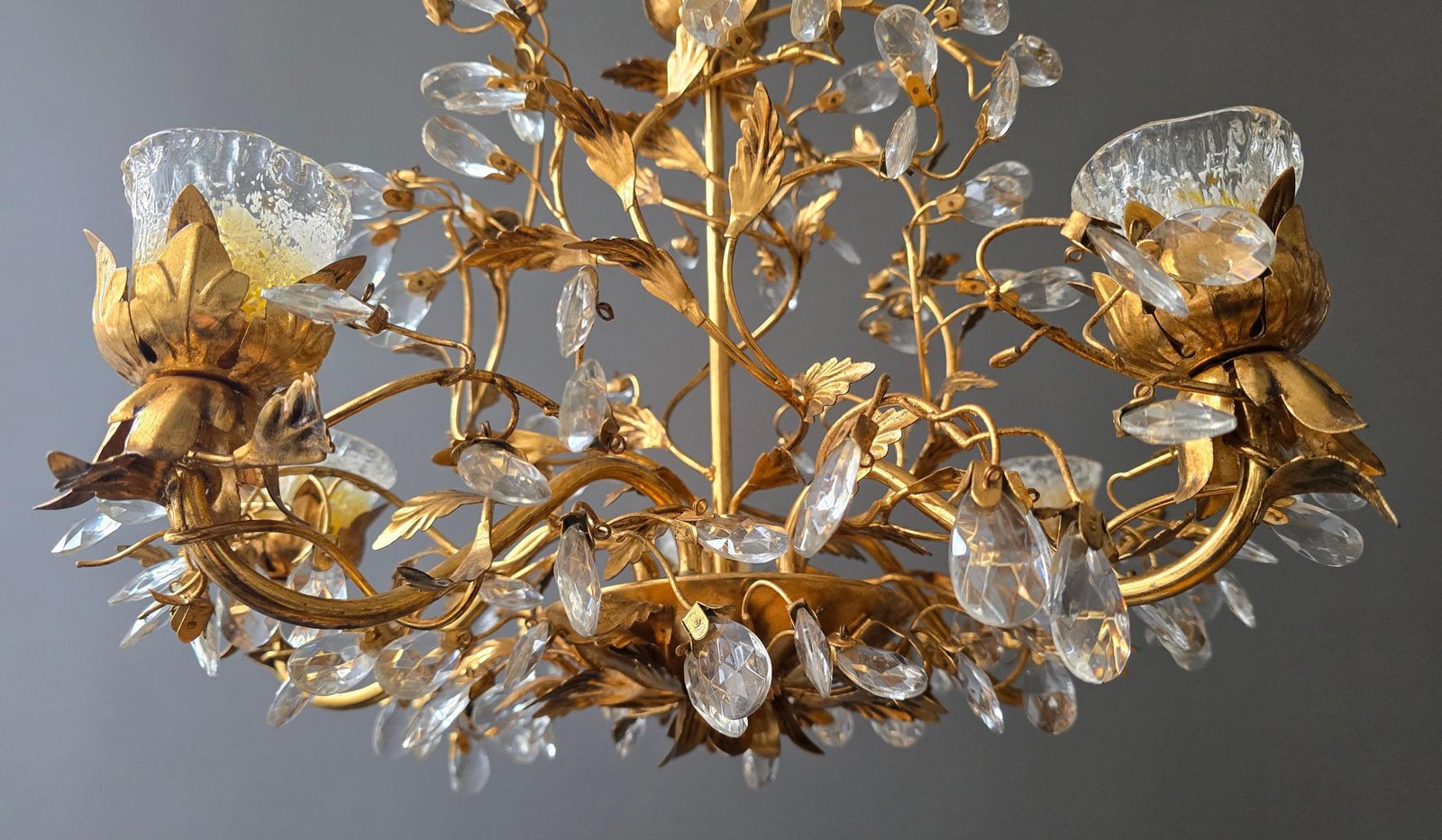Rare Italian Floral Chandelier With Murano Glass Tulip Shades, Circa 1950s photo buy