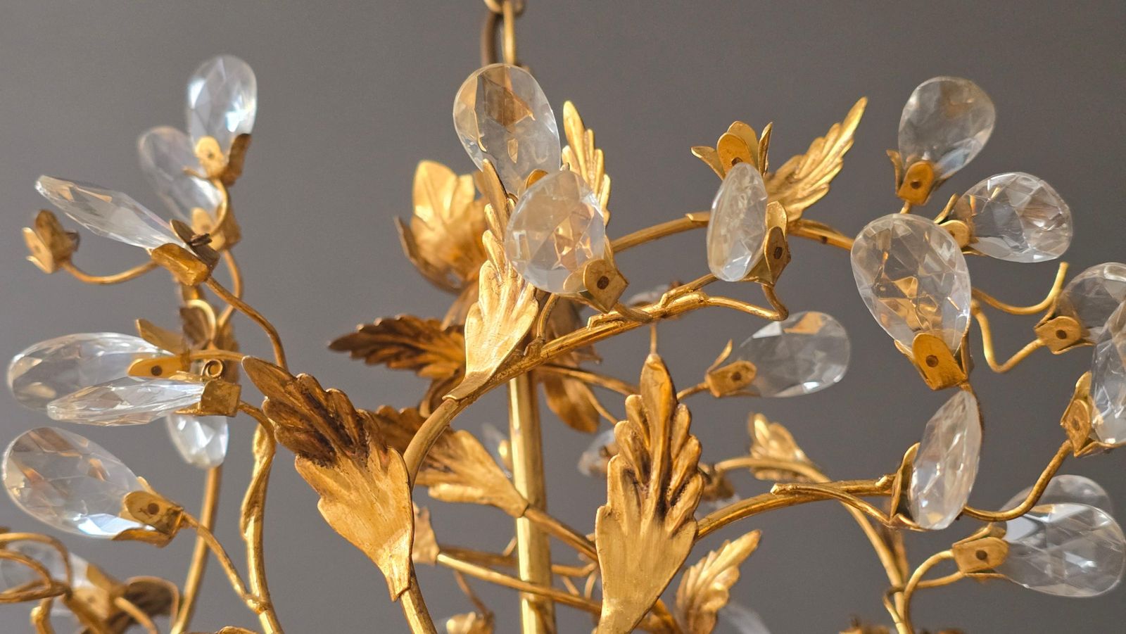 Rare Italian Floral Chandelier With Murano Glass Tulip Shades, Circa 1950s photo vintage