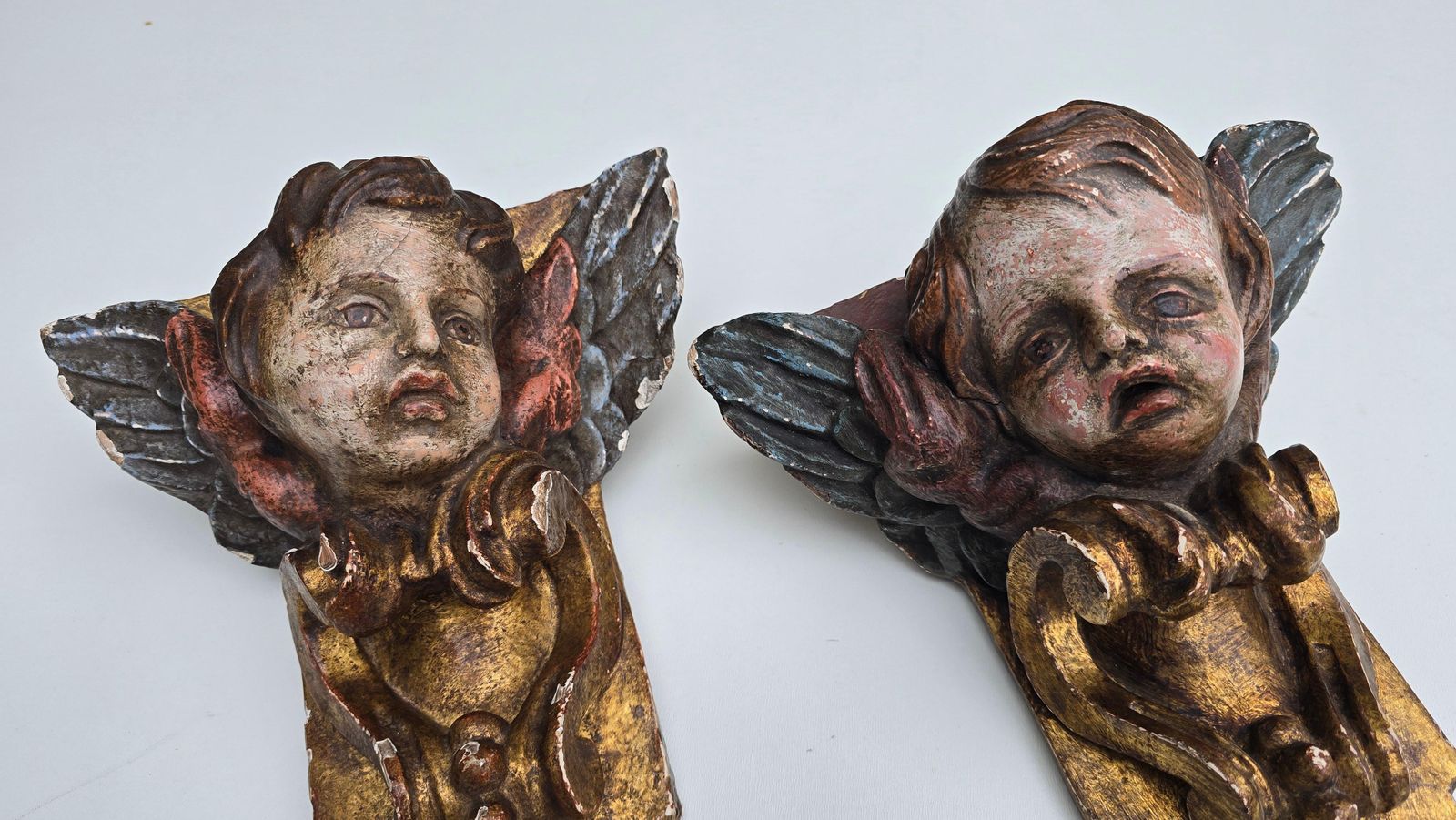 Pair Of 18th Century Italian Baroque Cherub Corner Carvings, C. 1750–1780 photo furniture