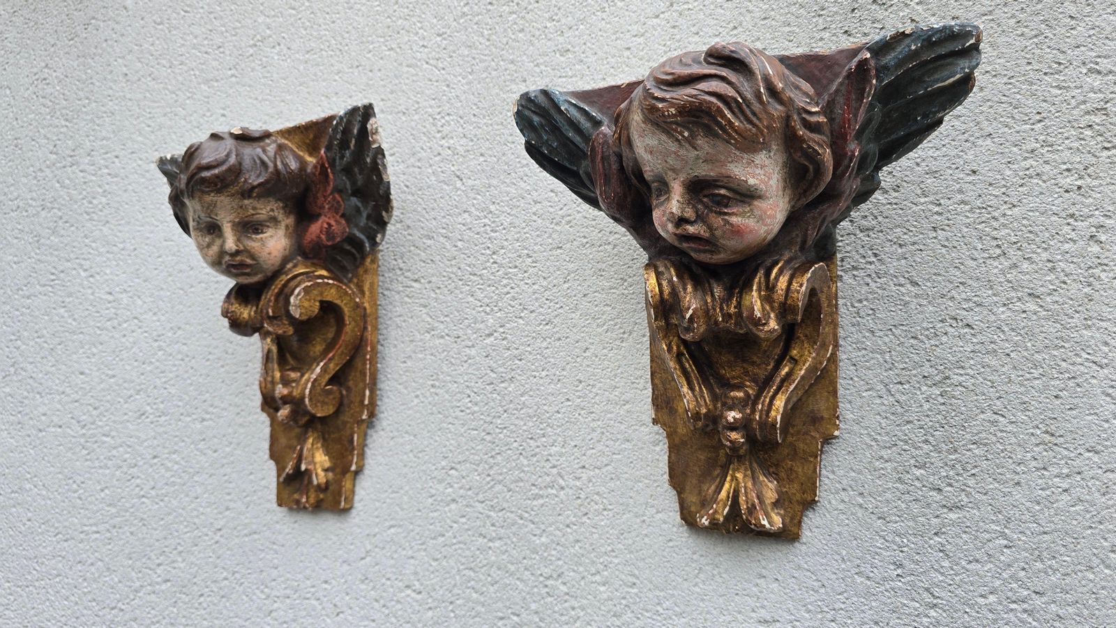photo buy Pair Of 18th Century Italian Baroque Cherub Corner Carvings, C. 1750–1780