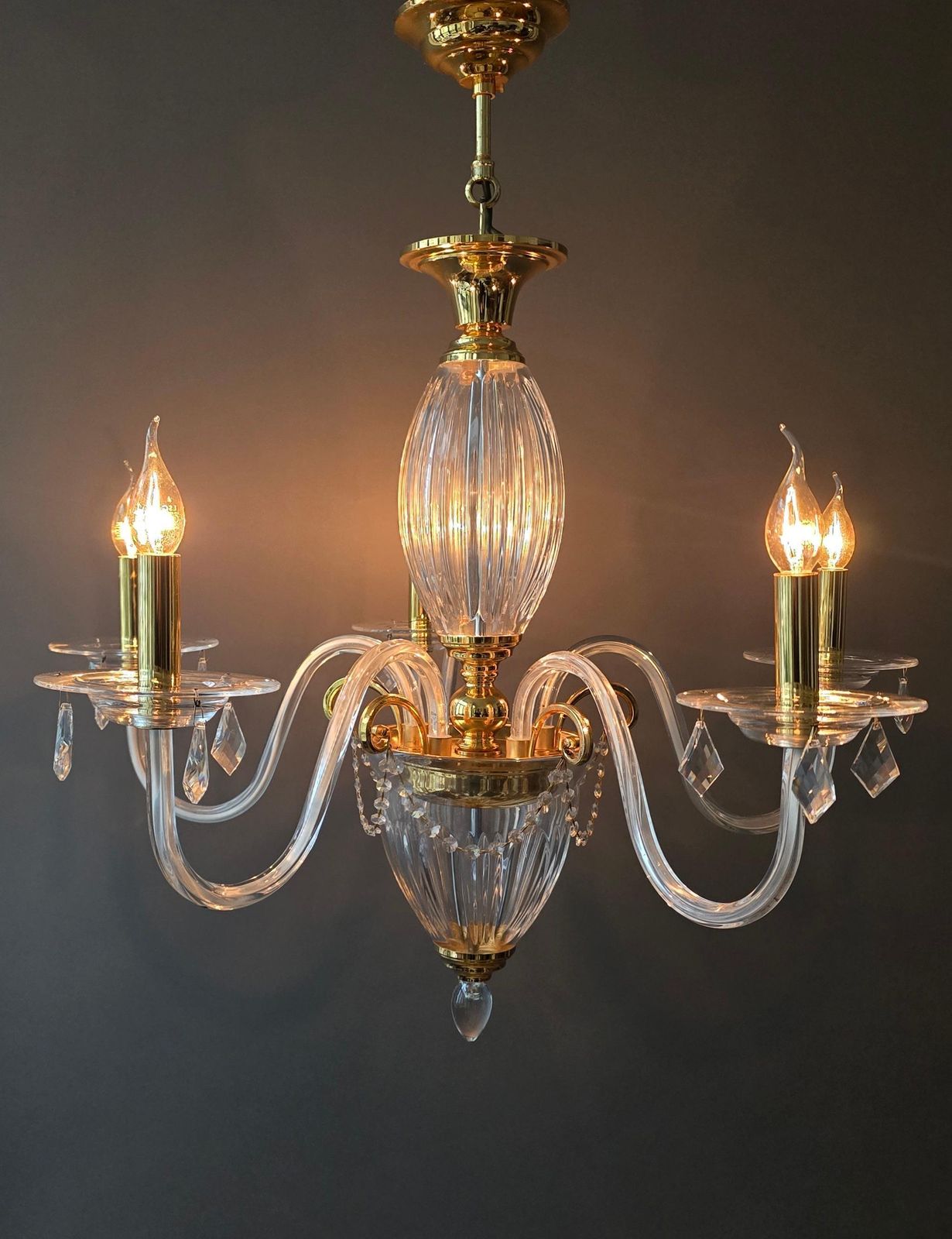 Two Luxurious Clear Glass And Gilt Brass Chandelier By Schuller, Spain photo buy