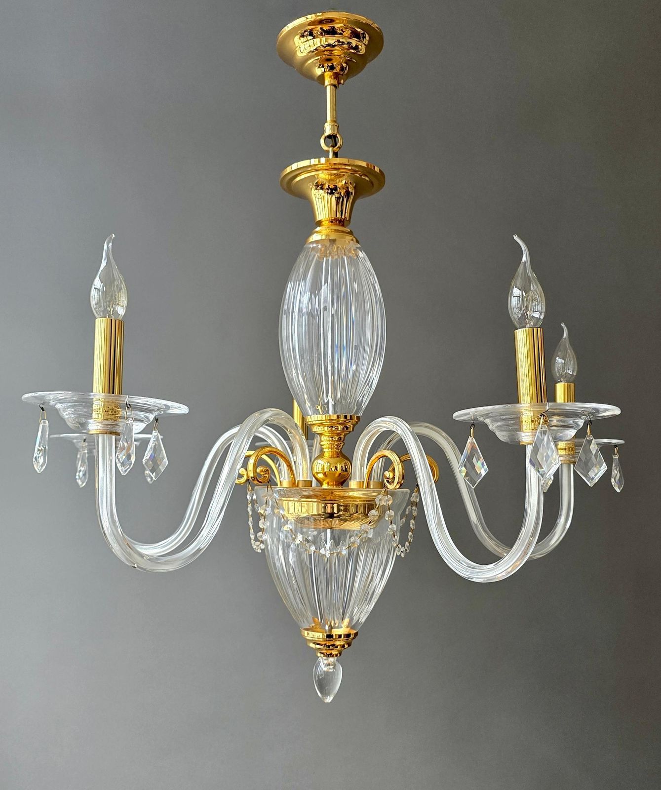 photo furniture Two Luxurious Clear Glass And Gilt Brass Chandelier By Schuller, Spain