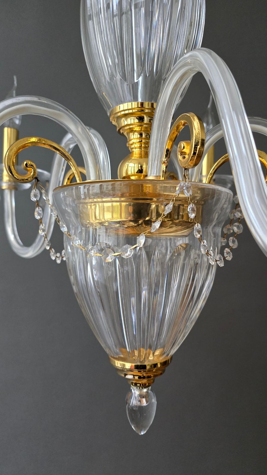 photo for sale Two Luxurious Clear Glass And Gilt Brass Chandelier By Schuller, Spain