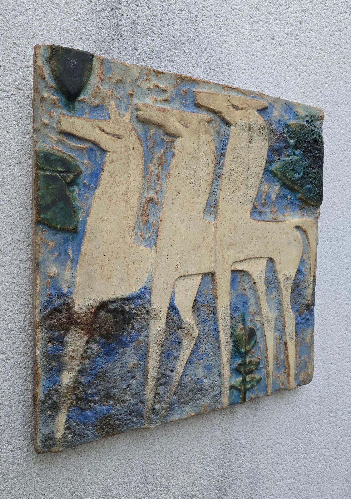 Large Mid Century Modern Ceramic Relief Panel With Stylized Horses, France photo for sale