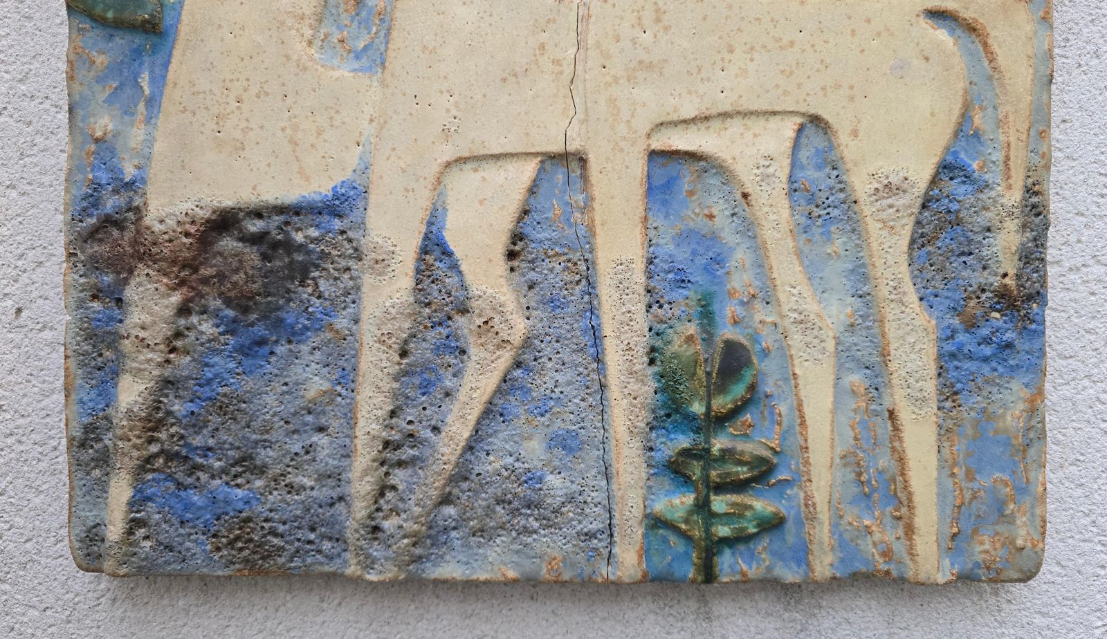 Large Mid Century Modern Ceramic Relief Panel With Stylized Horses, France photo vintage
