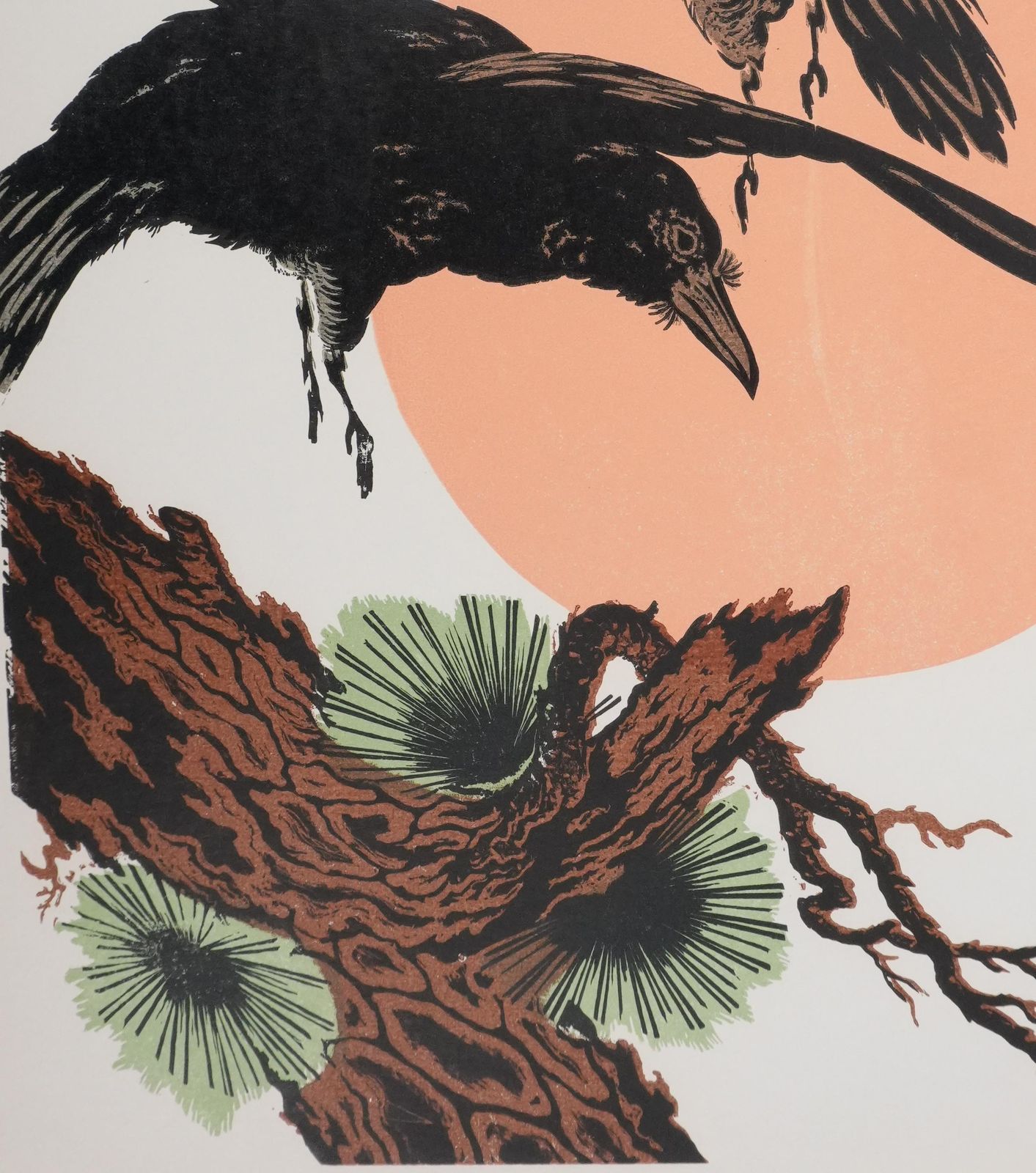 Japanese Print, The Flight Of The Crows At Sunset   Signed Woodcut photo Art