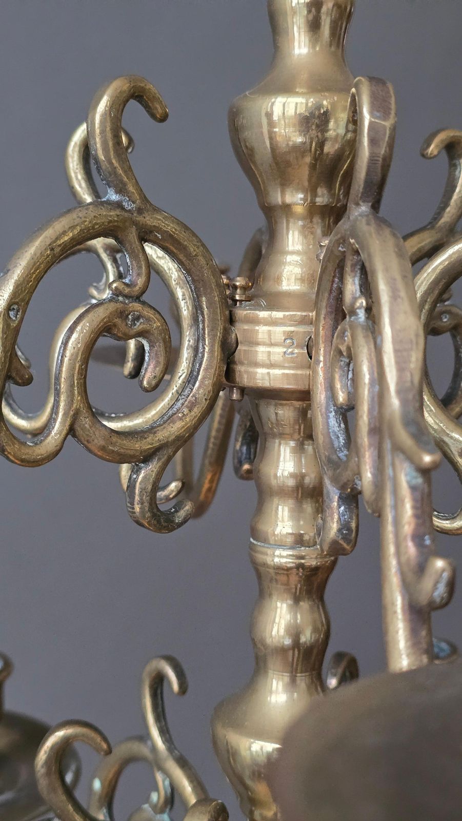 Dutch Baroque Revival 19th Century Solid Cast Brass Chandelier With 12 Candle photo vinterior