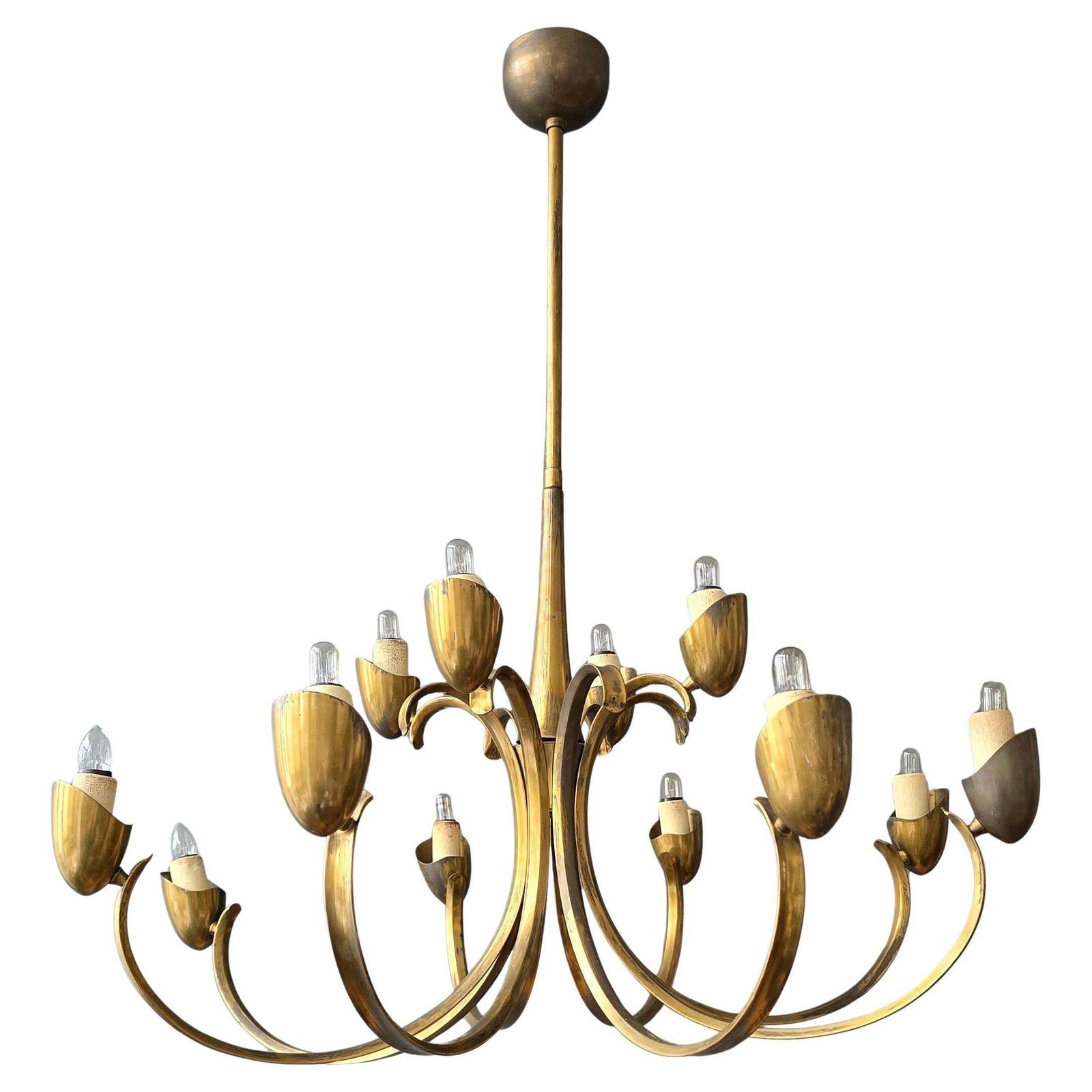 Large Italian Brass Chandelier With 12 Arms, 1950s