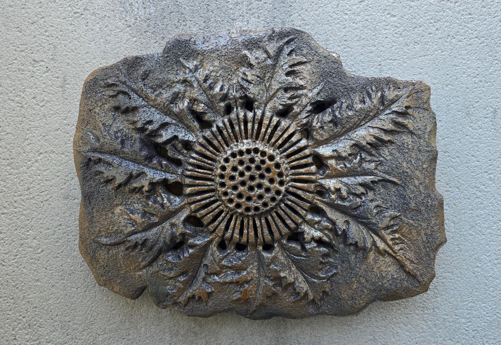 Large French Vallauris Ceramic Sunburst Light Sculpture, Signed Maumus, 1970s photo Art