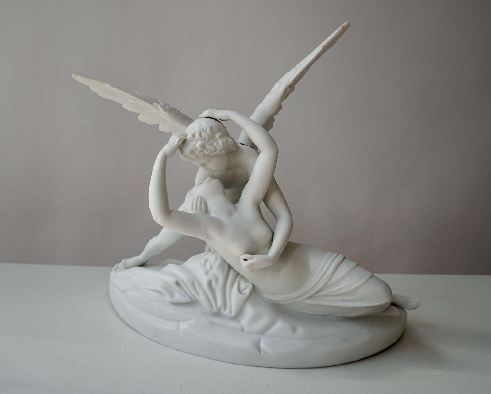 Italian Biscuit Porcelain “Psyche Revived By Cupid’s Kiss”, Circa 1900 photo vintage