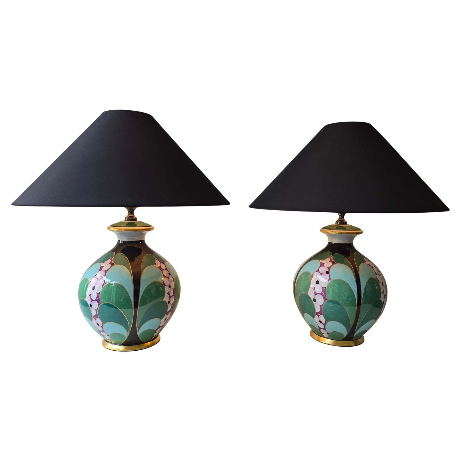 Pair Of Hand Painted Italian Porcelain Table Lamps By Le Porcellane, Florence