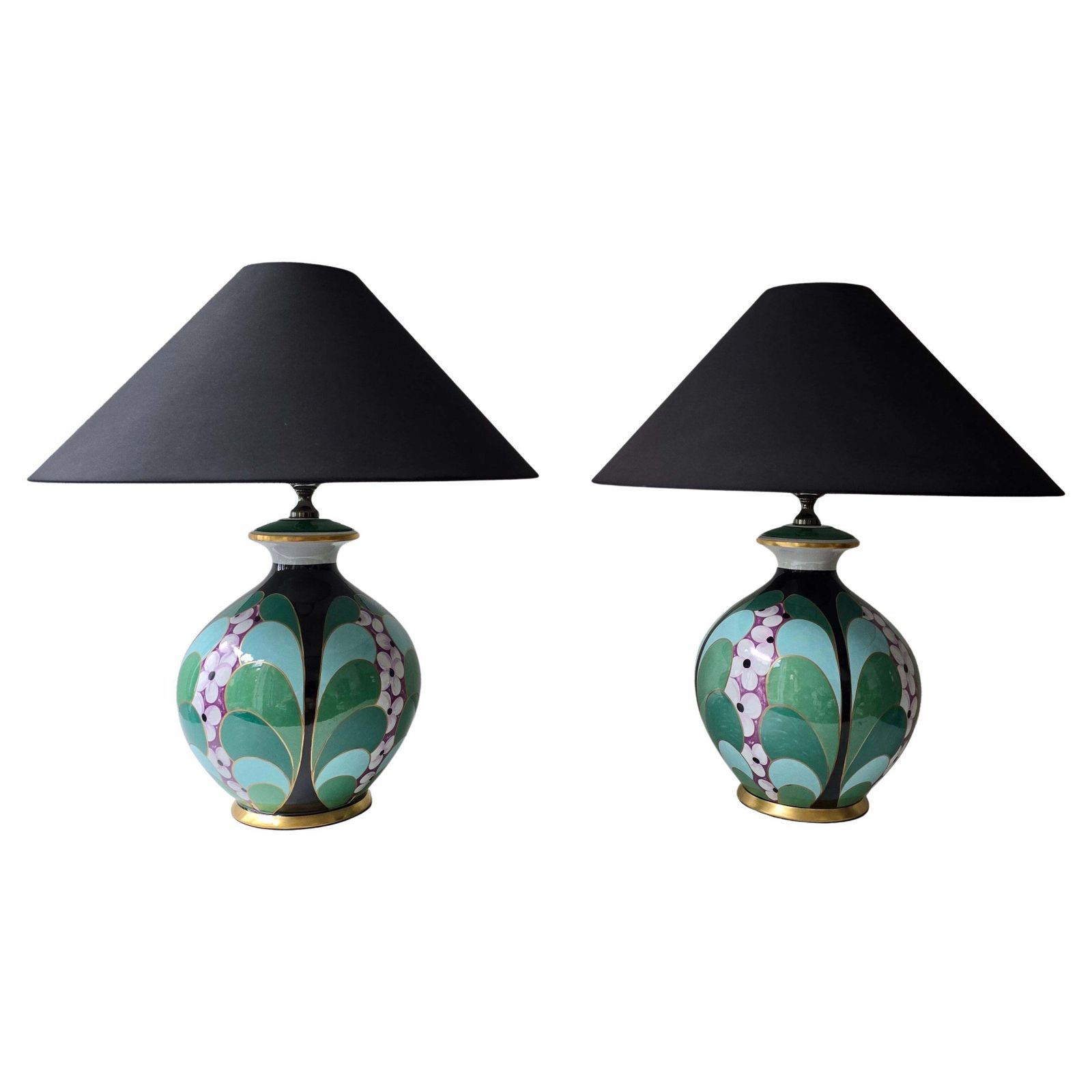 Pair Of Hand Painted Italian Porcelain Table Lamps By Le Porcellane, Florence photo Lighting