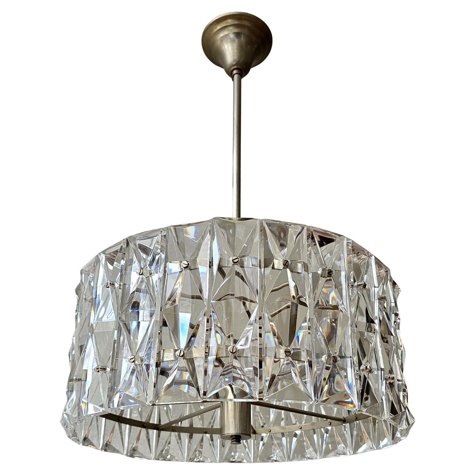 Mid Century Italian Crystal Glass Pendant Lamp With Nickel Frame, 1960s photo furniture