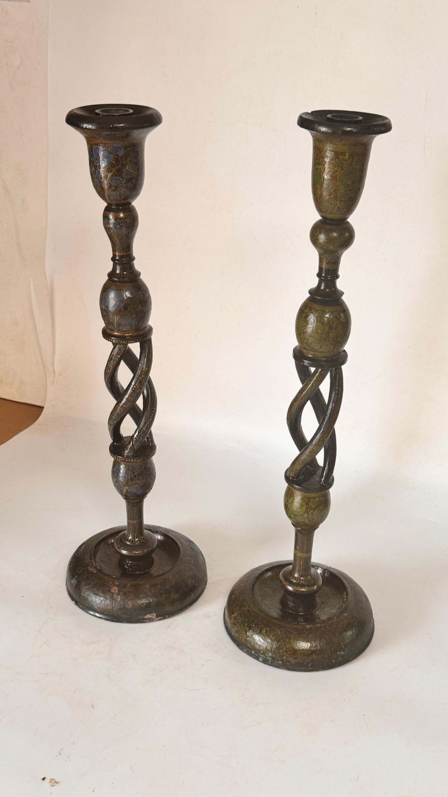 Pair Of Hand Painted Wooden Candlesticks — France, 1970s photo Home Decor