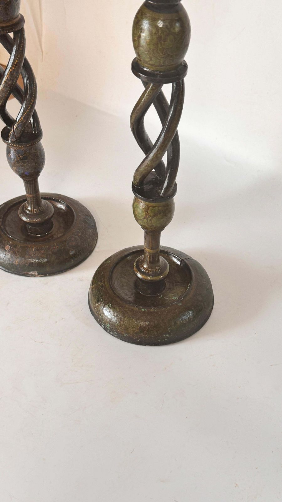 Pair Of Hand Painted Wooden Candlesticks — France, 1970s photo buy