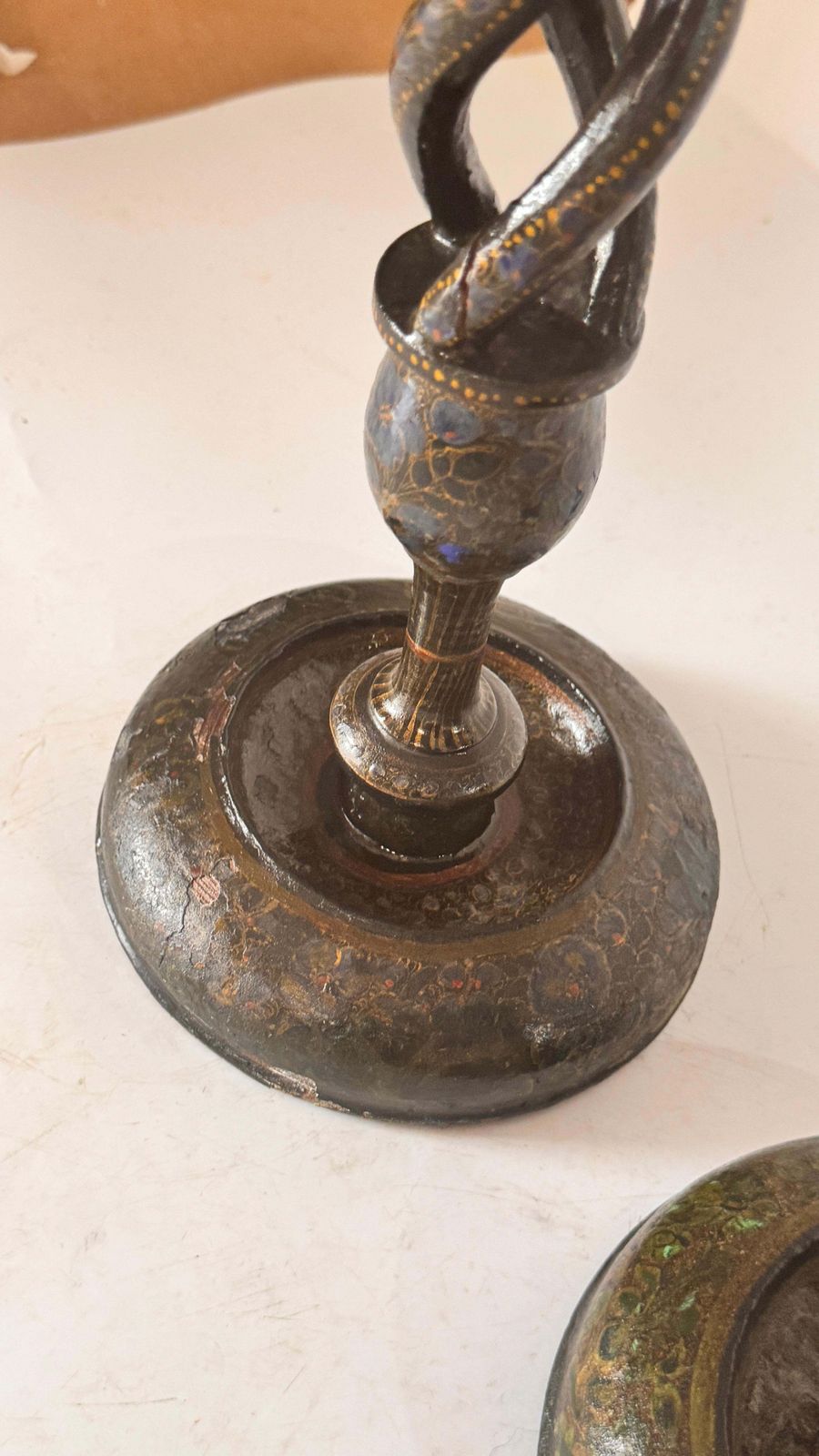 photo furniture Pair Of Hand Painted Wooden Candlesticks — France, 1970s