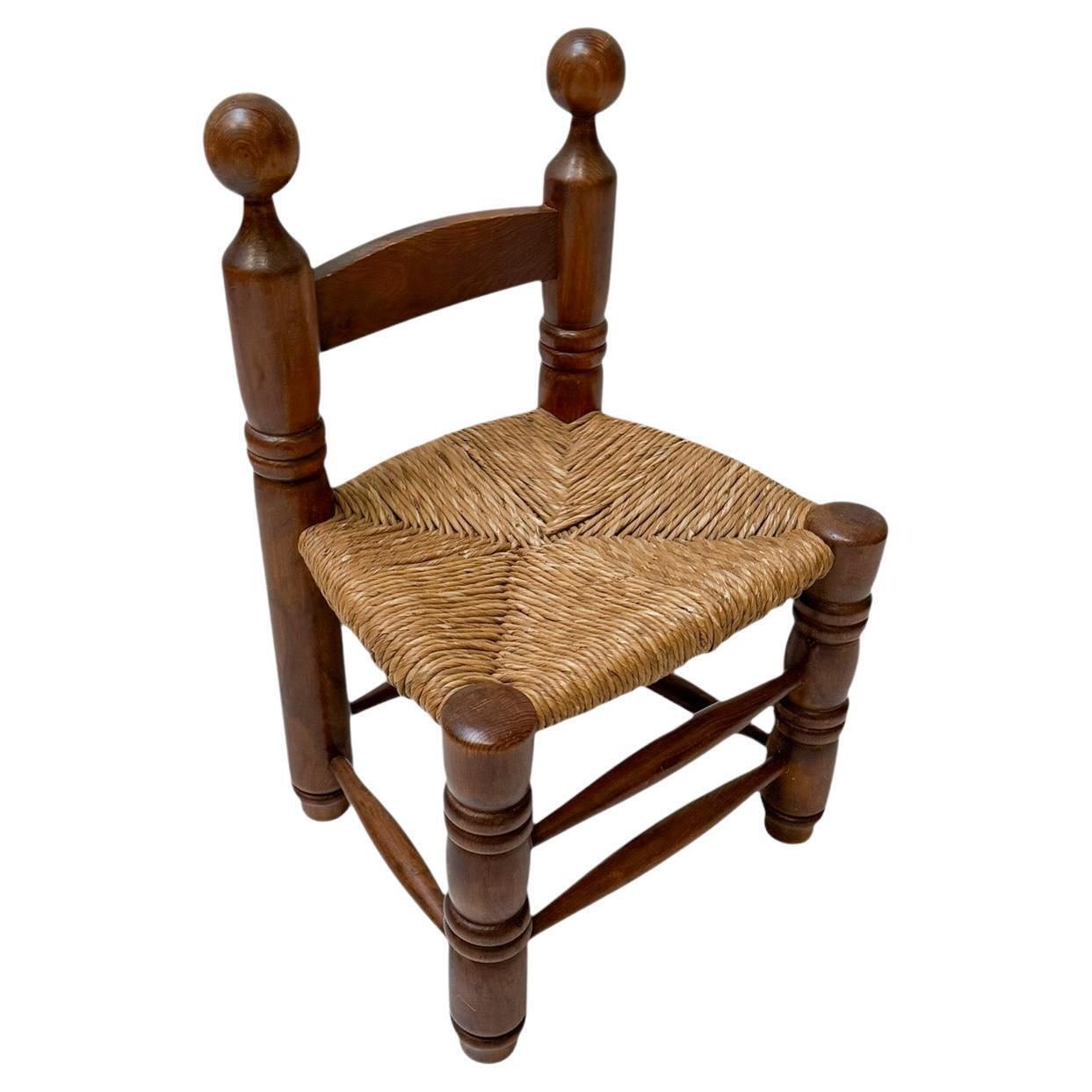 French Rustic Brutalist Low Side Chair In The Style Of Charles Dudouyt, 1940s