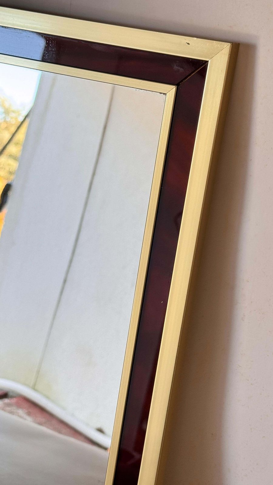 1970s French Mirror – High Quality Metal Frame With Bakelite Border, Warm Brown photo furniture