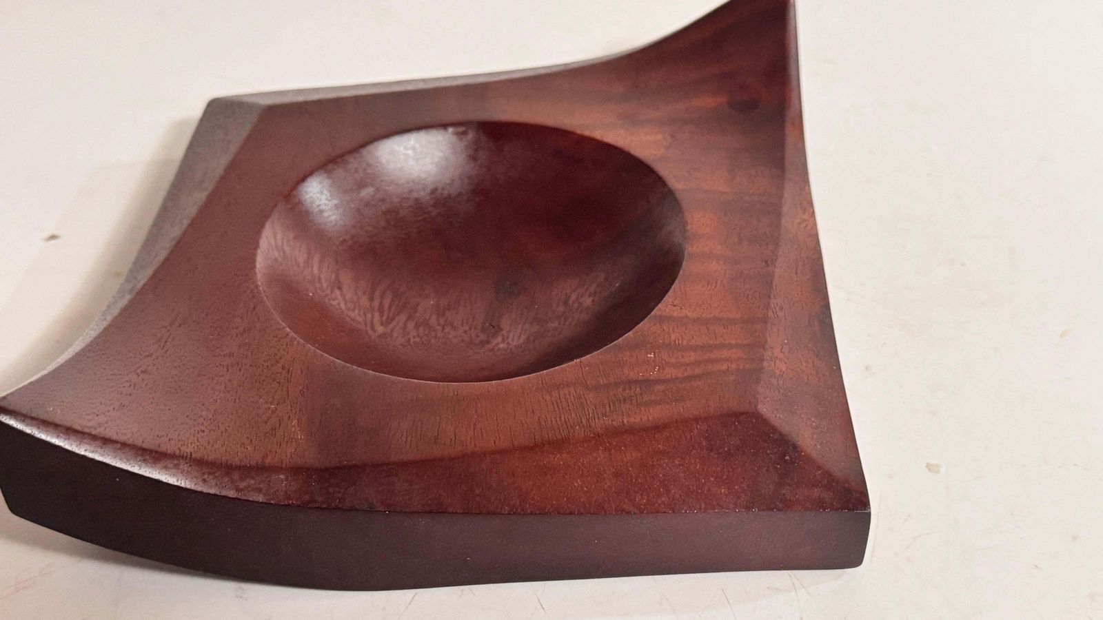 1960s French Sculptural Ceramic Ashtray – Faceted Leaf Form Design, Brown Glaze photo 371.0