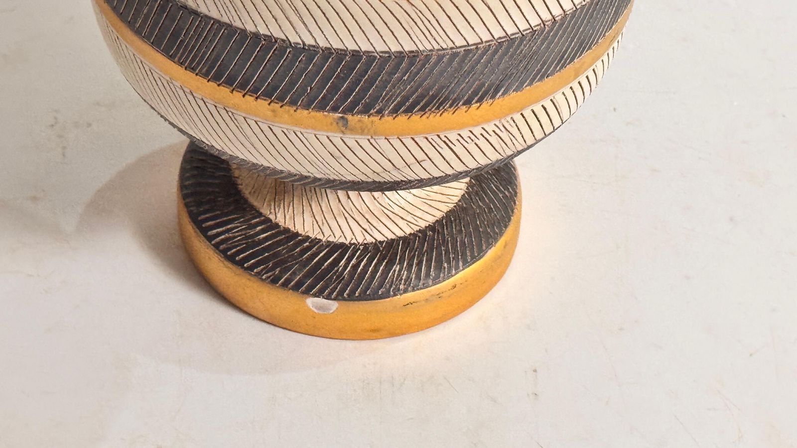 photo furniture 1960s Italian Ceramic Vide Poche – Yellow, White & Black Geometric Design