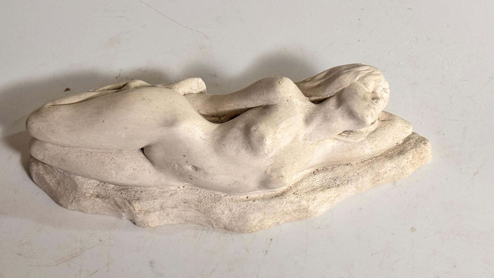 1940s French Art Deco Plaster Sculpture – Seated Woman On Plinth photo for sale