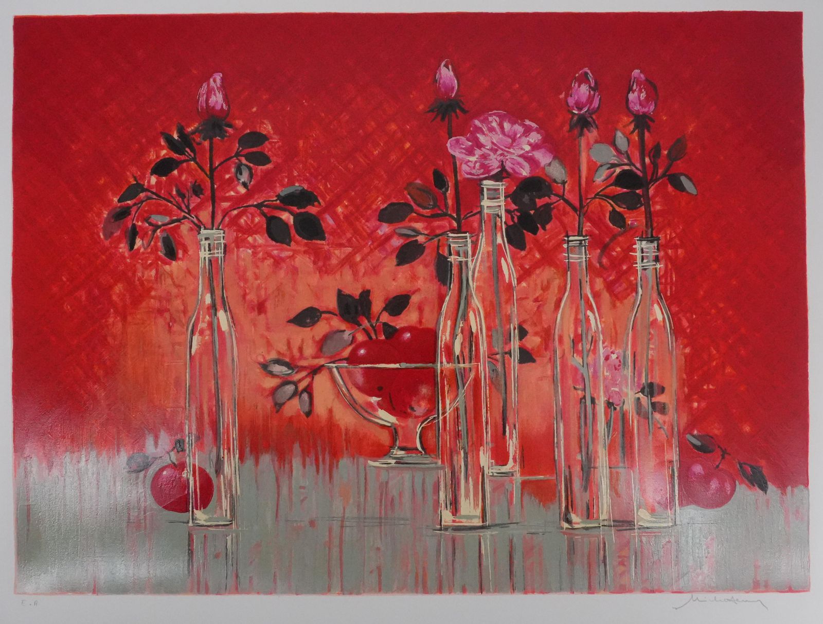 Michel Henrystill Life With A Red Background   Original Handsigned Screenprint photo for sale