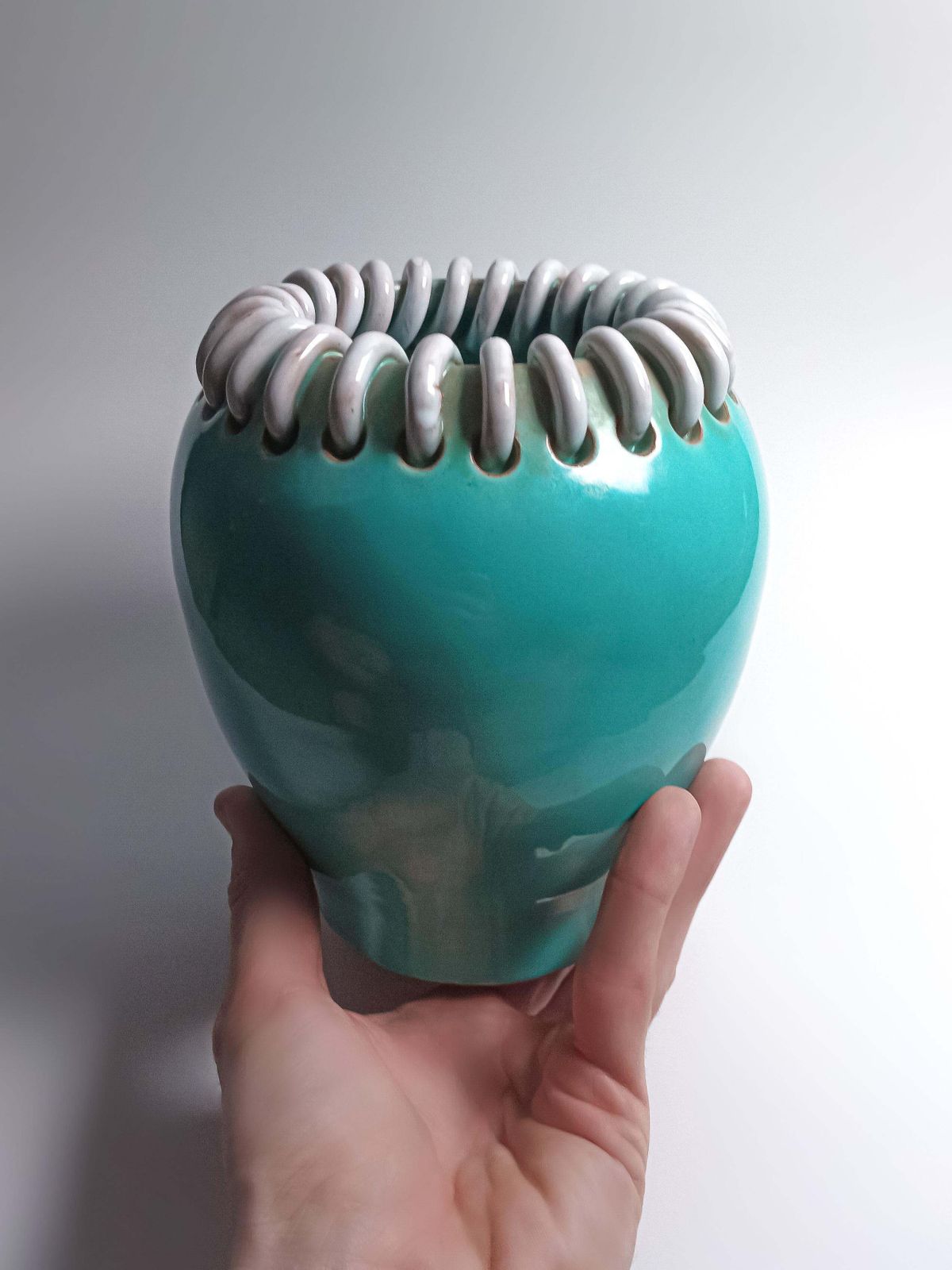 Mid Century Turquoise Ceramic Vase By Alexandre De Wemmel, Belgium, 1950s photo vinterior
