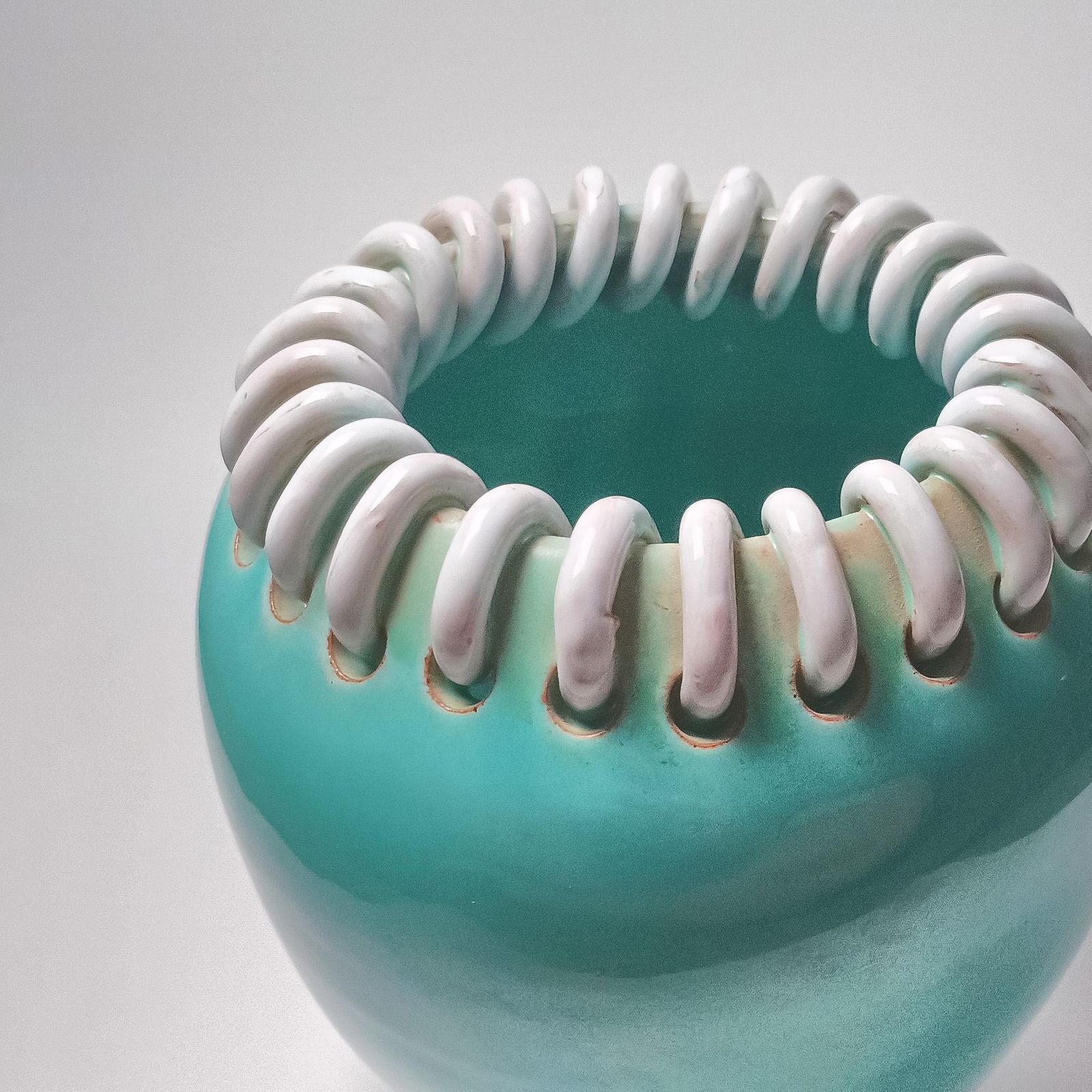 photo for sale Mid Century Turquoise Ceramic Vase By Alexandre De Wemmel, Belgium, 1950s